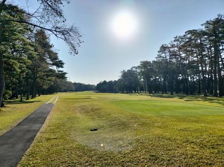 早朝のゴルフ場 ゴルフ場,ゴルフ,フェアウェイの写真素材