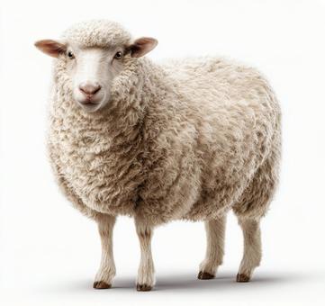 Full-length portrait of a docile sheep standing against a white background, sheep, sheep, animal, JPG