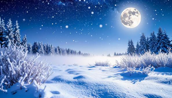 雪原に輝く満月と星空 雪原に輝く満月と星空の写真