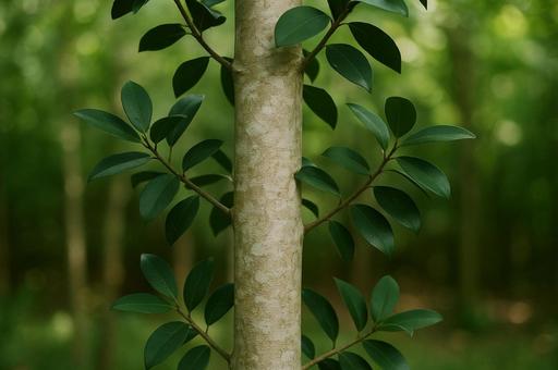 木の幹と緑の葉の写真