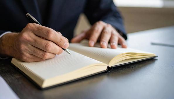 勉強する男性の手もと 勉強する男性の手もとの写真