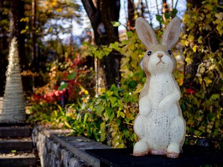 森に飾られたうさぎの置物 うさぎ,かわいい,森の写真素材