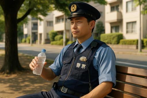 パトロール帰りの警察官の休憩 パトロール帰りの警察官の休憩の写真