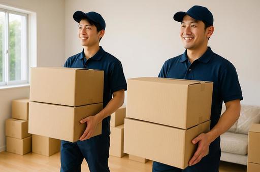 荷物を運ぶ引っ越し業者の男性たち 荷物を運ぶ引っ越し業者の男性たちの写真