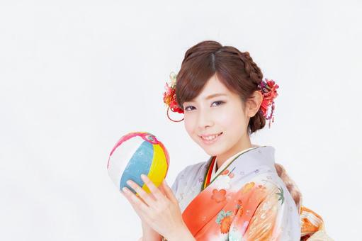 振袖を着た女性 成人の日,成人,和服の写真素材