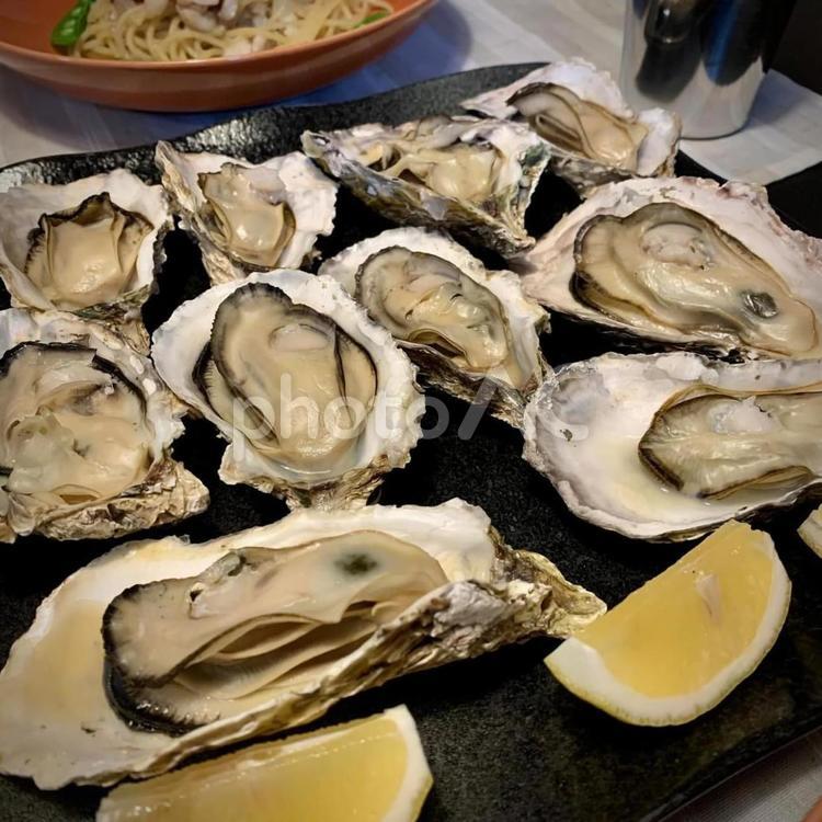 殻つき蒸し牡蠣 旦那飯,男の料理,手料理の写真素材