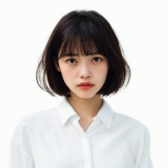 白い背景の日本人女性の写真