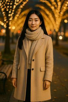 イルミネーションに映える女性の冬姿 イルミネーションに映える女性の冬姿の写真