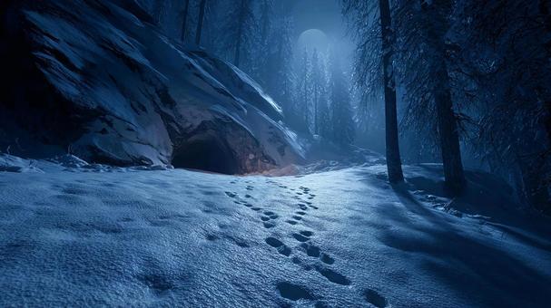 冬の森の静寂な夜景の写真