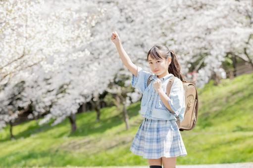 応援をする小学生 応援をする小学生 応援,声援,ガッツポーズの写真素材