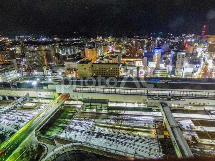 【岩手県】マリオス展望台から見た盛岡市内 マリオス,夜,夜景の写真素材