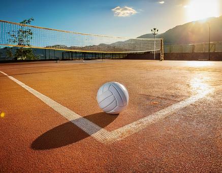 バレーボールコートにバレーボール バレーボールコートにバレーボールの写真