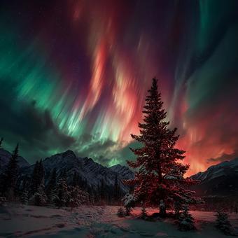 神秘的な冬の夜のオーロラショー 神秘的な冬の夜のオーロラショーの写真