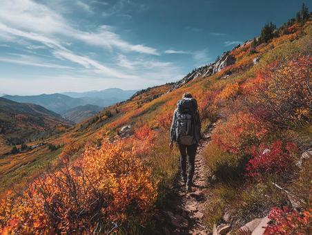 秋の山を行く旅人 秋の山を行く旅人の写真