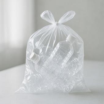 ゴミ袋に包まれたペットボトル ゴミ袋に包まれたペットボトルの写真