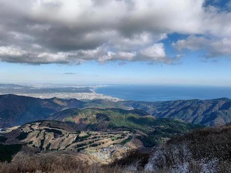 芦ノ湖と相模湾 相模湾,芦ノ湖,絶景の写真素材