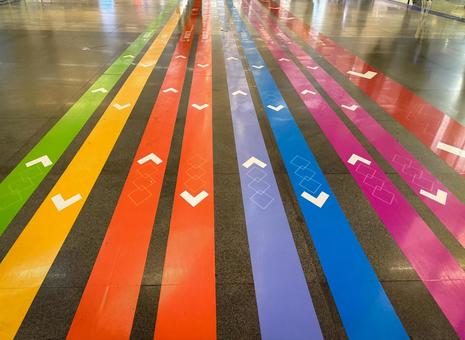 Colorful guide lines line the station floor, JPG