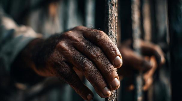 刑務所の暗闇から伸びる希望の手 刑務所の暗闇から伸びる希望の手の写真