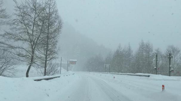 雪道ドライブ 雪,雪道,ドライブの写真素材