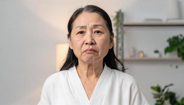 ほうれい線に悩む中年の女性の写真