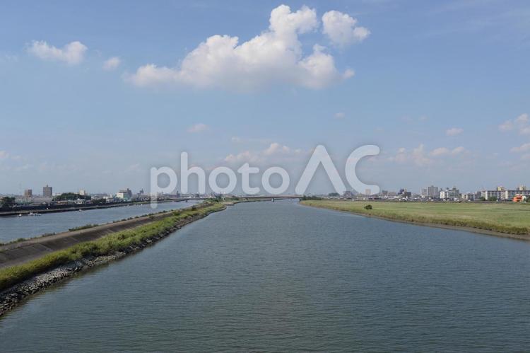 庄内川・新川の河口付近の風景 庄内川,新川,雲の写真素材