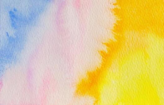 青ピンク黄色オレンジの手描き水彩背景 水彩,手描き,青の写真素材
