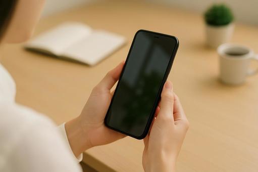スマホを見ている女性の手元 1 スマホを見ている女性の手元 1の写真