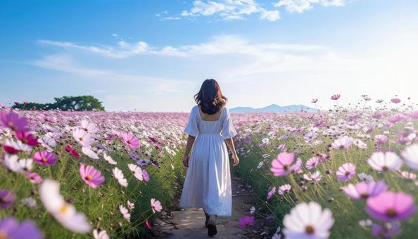 秋の秋桜の花畑 秋の秋桜の花畑の写真
