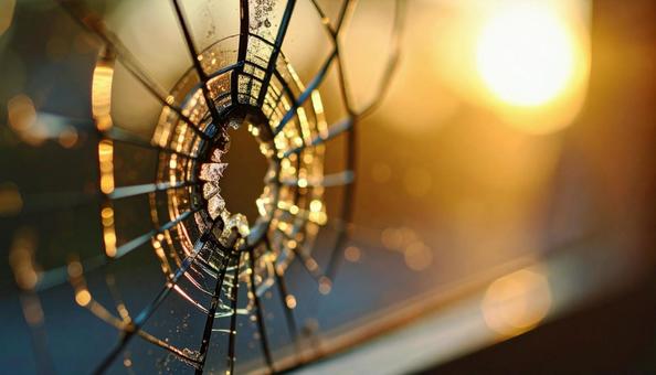 侵入盗に割られたガラス窓 侵入盗に割られたガラス窓の写真