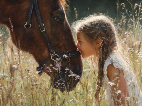 馬と子供 馬と子供の写真