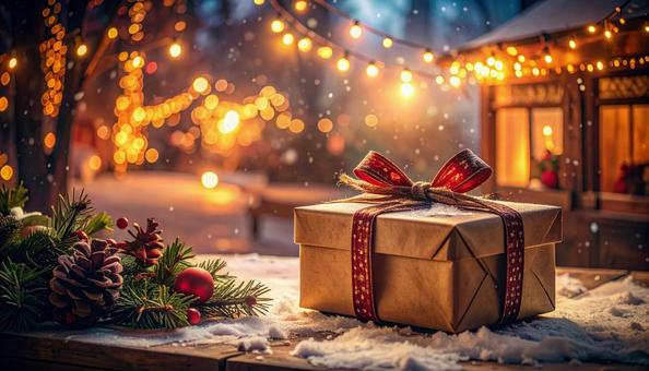 聖なる夜の贈り物とマーケットの写真