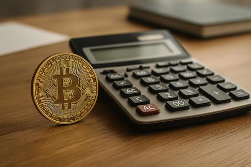電卓とビットコイン 電卓とビットコインの写真