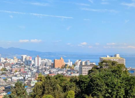 別府市街 高台,青空,雲の写真素材