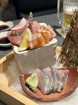 Photo, body, heaps of sashimi, assorted, 