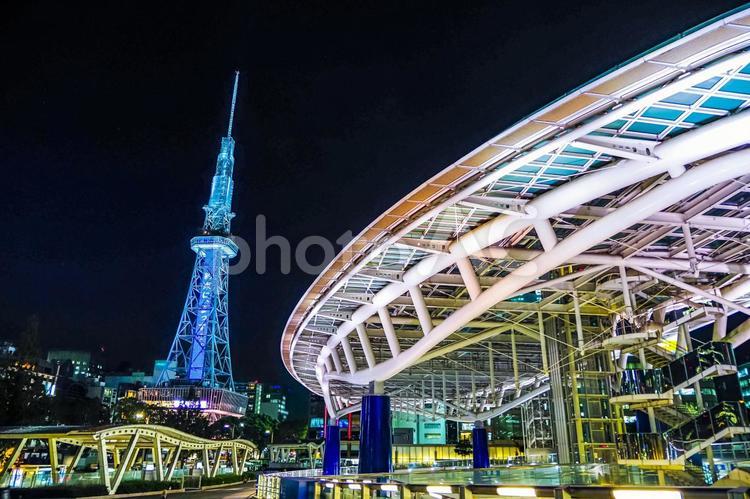 名古屋テレビ塔とオアシス21の夜景  夜景,名古屋,名古屋テレビ塔の写真素材