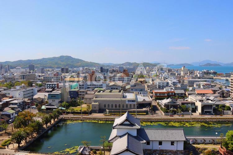 今治市を見下ろす 今治城,愛媛県,今治市の写真素材