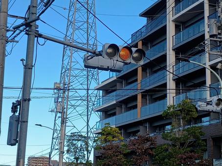 黄色信号 信号機,黄色,道路の写真素材