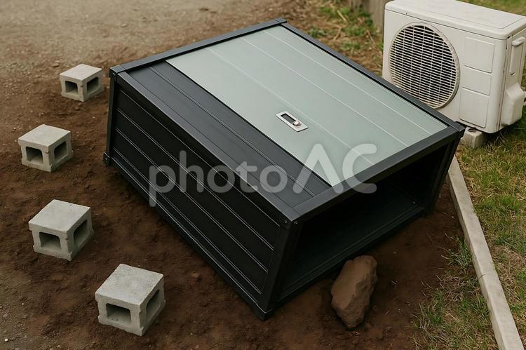 強風で倒れた物置と庭1 強風,倒れた,物置の写真素材