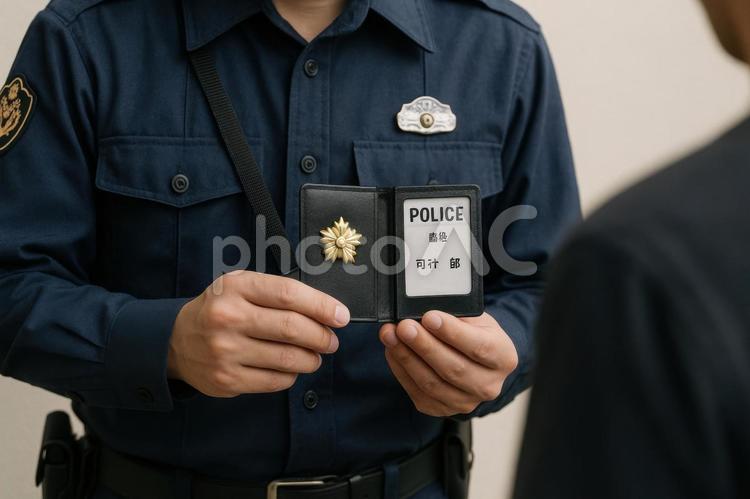 警察手帳を見せる警察官 警察官,警察手帳,日本の写真素材