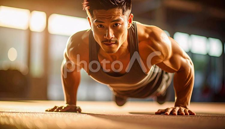 体幹を鍛える日本人男性 男性,エクササイズ,ヘルスケアの写真素材