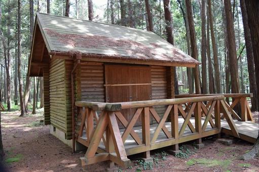 森林内に建つログハウス ログハウス,ログホーム,ログキャビンの写真素材