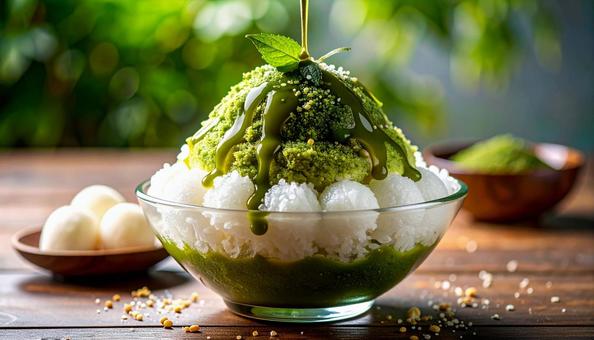 ふわふわした食感の宇治抹茶のかき氷 ふわふわした食感の宇治抹茶のかき氷の写真