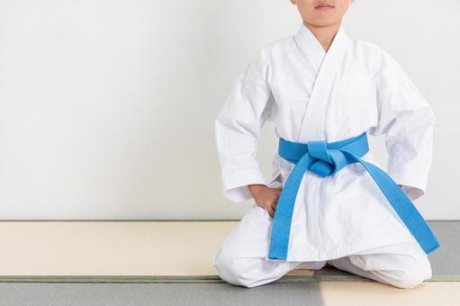 道着を着て正座する子ども 道着を着て正座する子ども 空手,型,男の子の写真素材