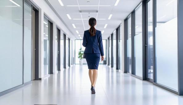 スーツ姿の女性社員の後ろ姿 スーツ姿の女性社員の後ろ姿の写真