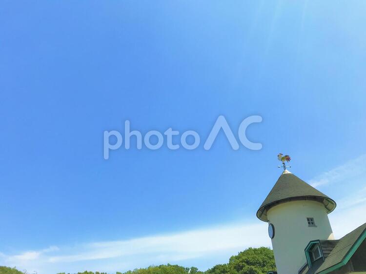 風見鶏と青空 風見鶏,青空,空の写真素材