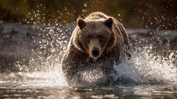 生命の営み:鮭シーズンに川で奮闘するクマ 生命の営み:鮭シーズンに川で奮闘するクマの写真