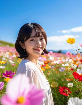 春・花畑の彼女 春・花畑の彼女の写真
