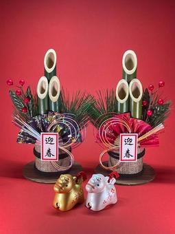 年賀状素材・干支・午年・門松 年賀状,年賀状素材,干支の写真素材