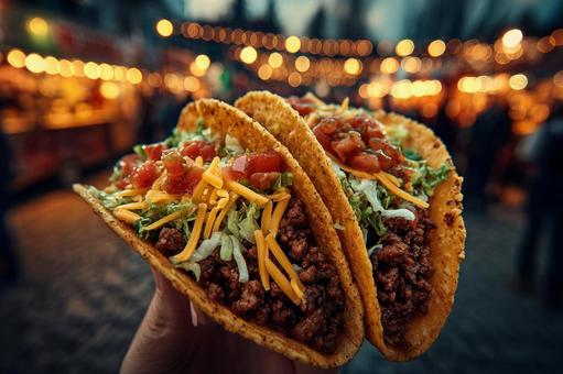 パリパリのシェルに詰まったビーフタコス パリパリのシェルに詰まったビーフタコスの写真