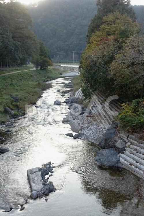 里山と川の自然風景です 川,里山,自然の写真素材